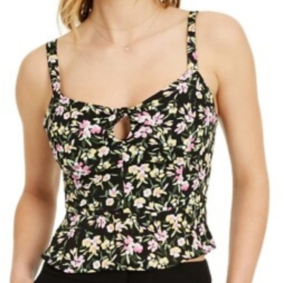 Bar III Tops - NWT Crop Top Bar III Black and Pink Floral Camisole Tank Top